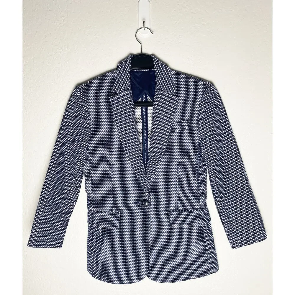 ATM Anthony Thomas Melillo Women's School Boy Jacket Navy White 3/4 Sleeves 0 XS